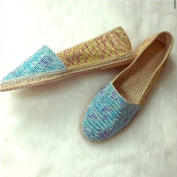 Brian Atwood Hartwell rhinestone blue tan flat espadrilles women’s size 7 - Picture 15 of 15